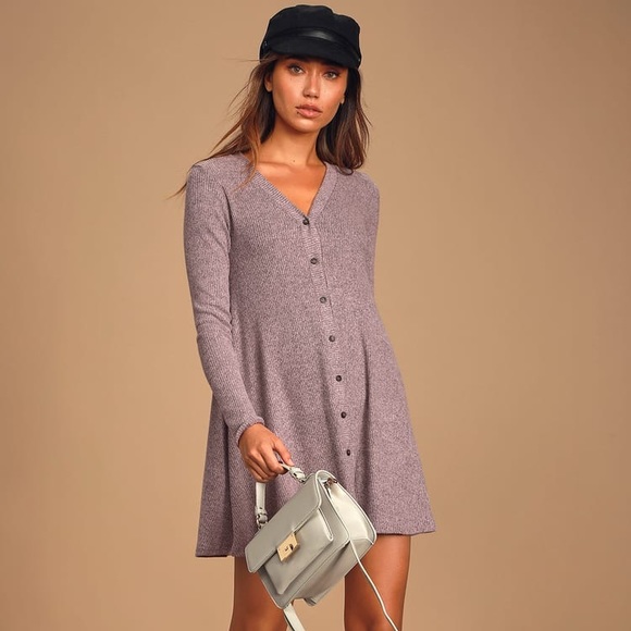 Lulus Dresses & Skirts - Heather Lavender Button-Front Sweater Dress
